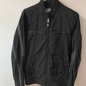 Diesel Nylon Black Jacket with Leather Trim